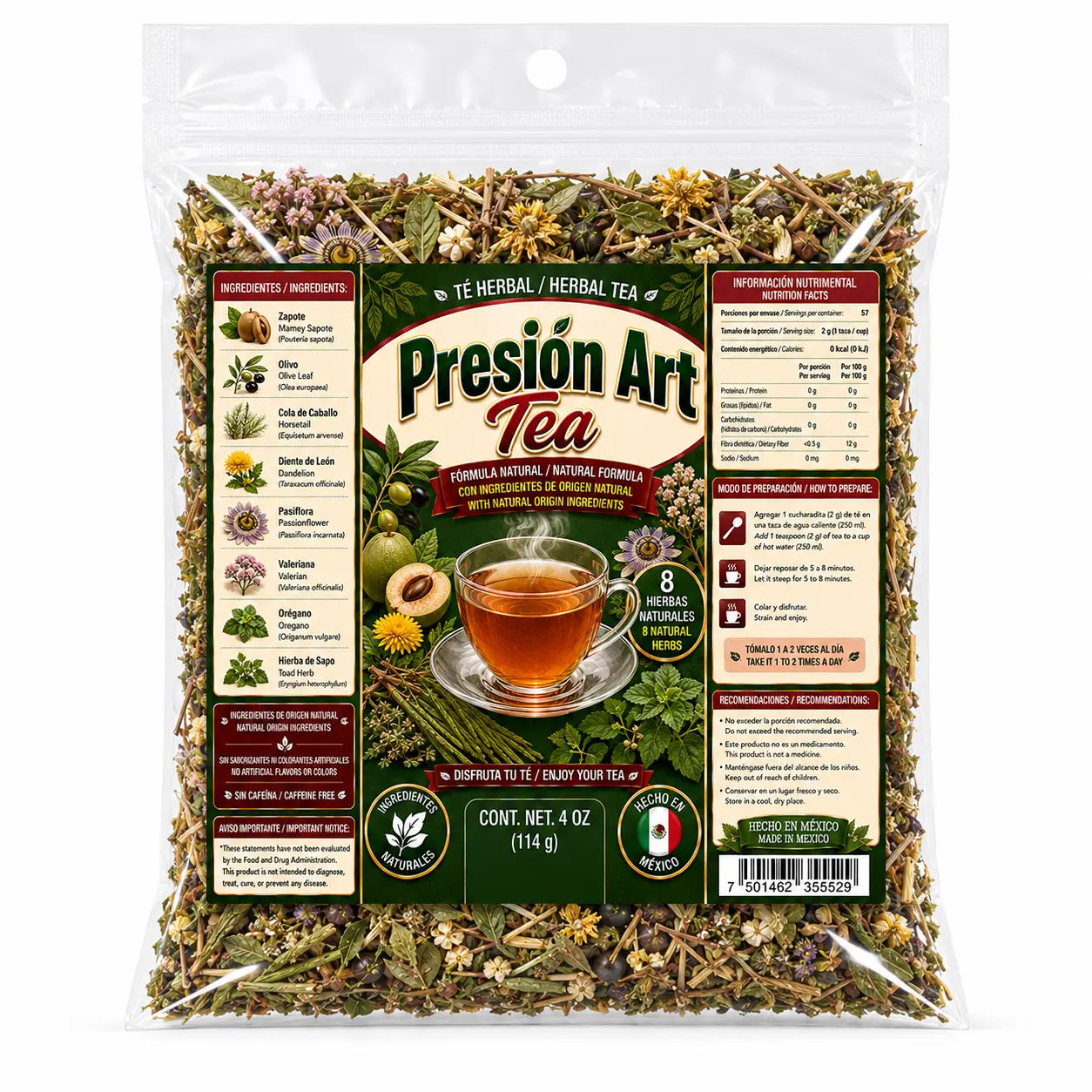 Viral Presion Arterial Compuesto Herbal Tea Premium 4oz (114g) – 100% Natural Herbal Infusion – Hecho en Mexico – Makes 40+ Cups – Herbal Mixture for Comfort – Té para Ayuda Presion – Non-GMO | No Cafeína