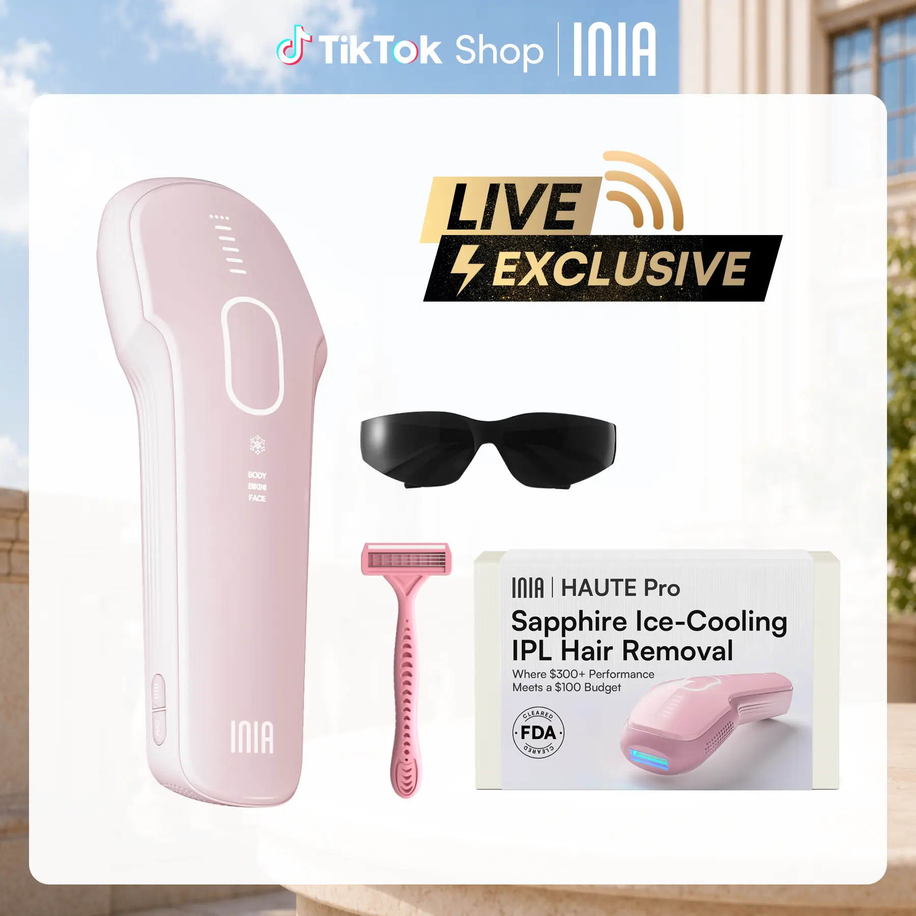 【LIVE EXCLUSIVE】INIA HAUTE Pro Sapphire Ice-Cooling IPL Hair Removal Device – Painless, FDA Cleared, Full Body & Bikini Use, Long-Lasting Results for Women & Men, 2-Year Warranty – Stay Cool & Smooth This Summer，Summer Beauty Gift Ideas