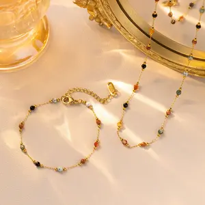 Colorful Natural Stone Beaded Necklace Set for Women – Light Luxury Vintage-Inspired Fashion Design – Versatile Fade-Resistant Jewelry