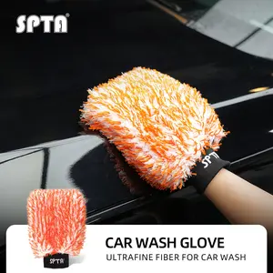 SPTA Microfiber Car Wash Mitt, Orange Sponge Glove Wrapped in Soft, Plush Fiber Cloth Material, Safe Washing with Any Soap, Bucket, Foam Gun, Foam Cannon, Other Cleaning Supplies