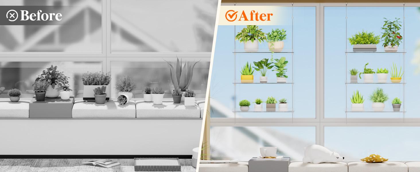 Lifewit Adjustable Acrylic Hanging Plant Shelf,   Floating Shelf,  2-4Tier Window Shelf for Indoor Herbs, Succulents & Seed Starter Home Flower