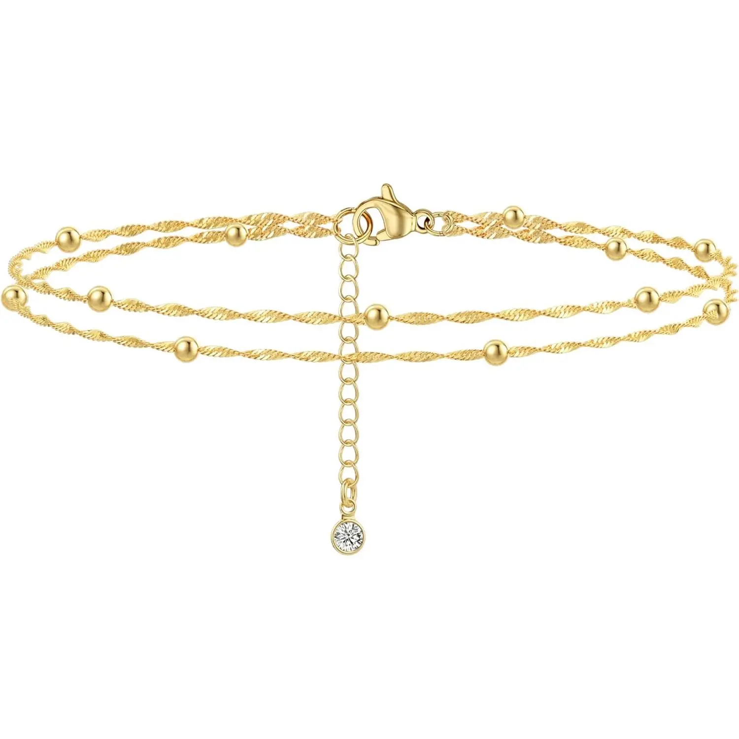 KOPERIN Women's Dainty Layered Ankle Bracelets - Waterproof Bead Chain Casual Anklets, Non-Tarnish Accessory, Summer Beach Gift Tarnish Proof Jewelry