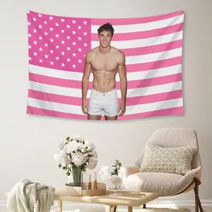 Preppy Pink USA Flag Tapestry, College Dorm Polyester Hanging 30x40 40x60 50x60 60x80 60x90inch