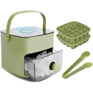 Ice Cube Tray with Lid & Bin Ice Maker Ice Trays for Freezer Ice Container- Reusable Ice Mold for Whiskey, Cocktail, Coffee, Beer Drinks with Ice Trays Ice Tongs (Green)