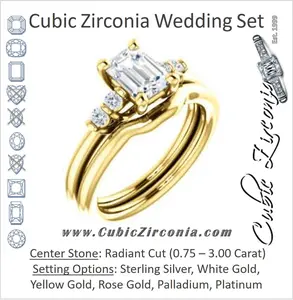 CZ Wedding Set, featuring The Karima engagement ring (Customizable Radiant Cut 5-stone style with Quad Bar-set Round Accents)