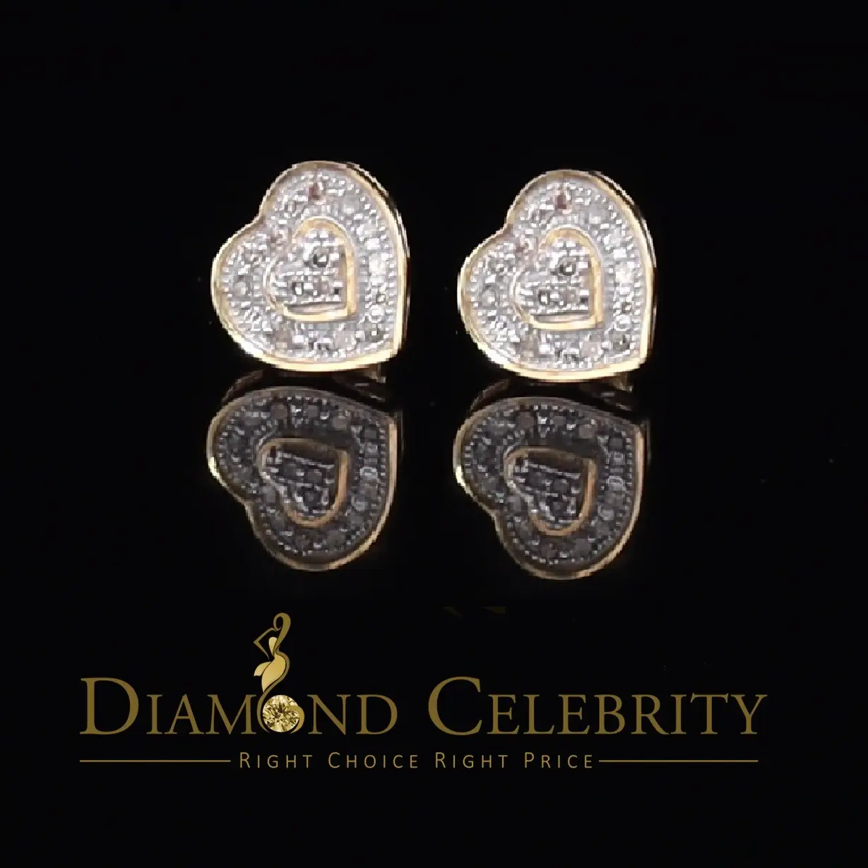 DiamondCelebritees Micro Pave 0.11ct Real Diamonds 925 Yellow Silver Women's & Men's Heart Earrings
