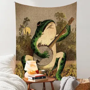 Room Decor Cartoon Frog Pattern Tapestry, 1 Count Home Decor Vintage Hanging Blanket, Farmhouse Wall Art Decor for Home Living Room Bedroom, Interior, Wall Durable Decorative Tapestry