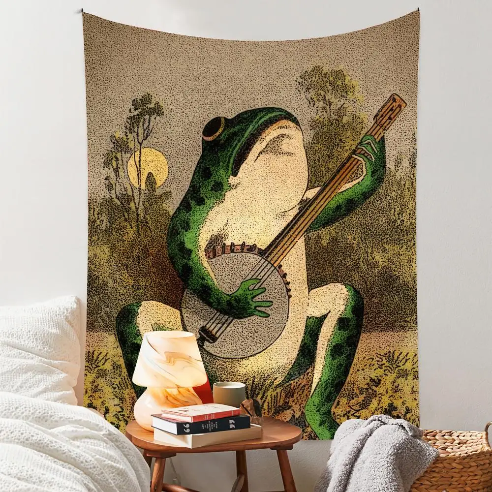 Room Decor Cartoon Frog Pattern Tapestry, 1 Count Home Decor Vintage Hanging Blanket, Farmhouse Wall Art Decor for Home Living Room Bedroom, Interior,