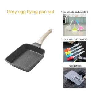 Japanese Style Square Tamagoyaki Pan, Small Nonstick Breakfast Egg Pan with Silicone Spatula and Oil Brush