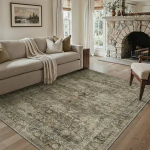 【Summervibes】GENIMO Soft Area Rug – Pet Friendly, Non-Slip, Machine Washable Floor Rug, Perfect Home Carpet for Living Room, Bedroom, Kitchen, Hallway, Stylish Interior Decor ,ARP041-OLIVE TAUPE