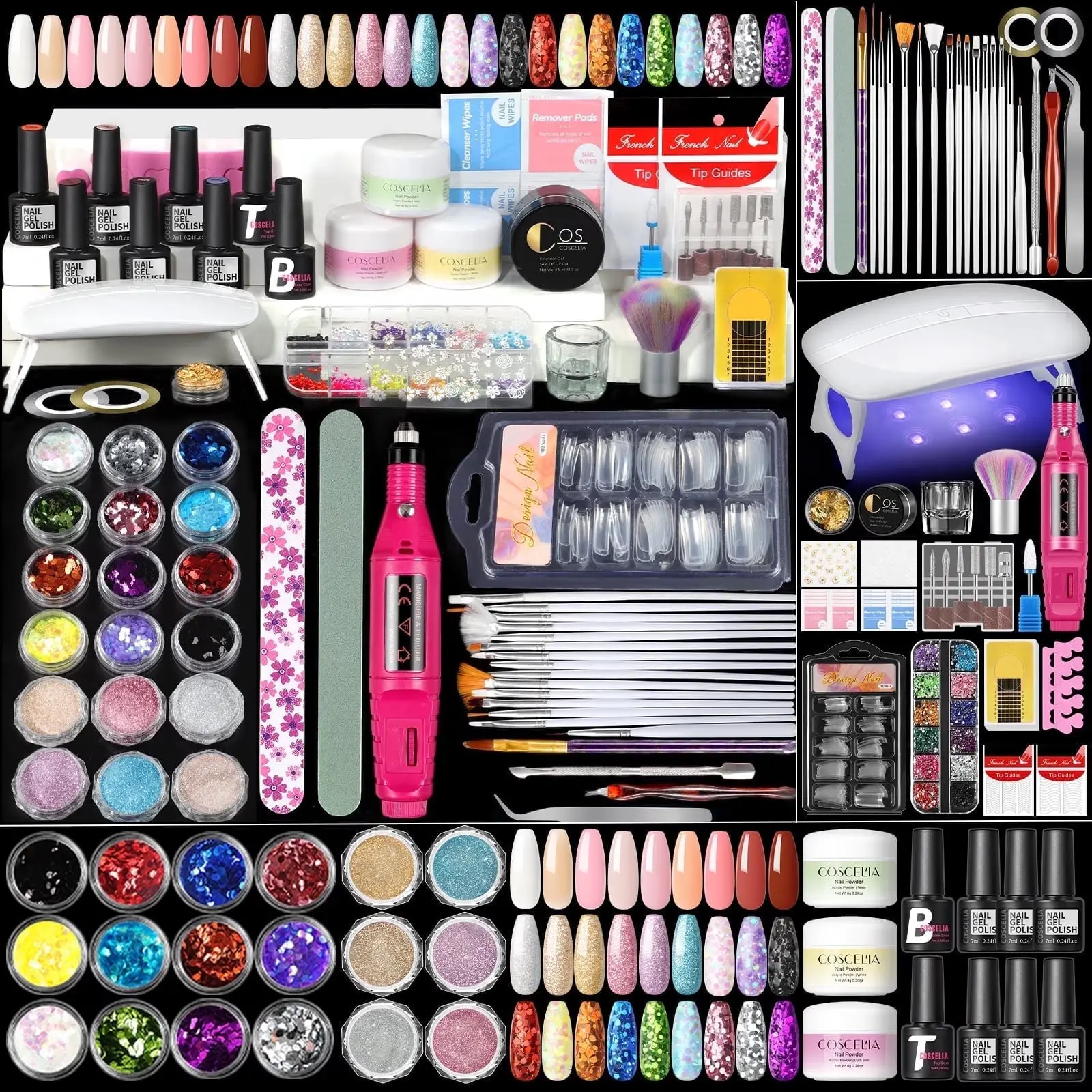 Acrylic Nail Kit Complete Set 3PC Acrylic Powder 6pcs Gel Polish Set 100pcs Acrylic Nail Tips Manicure Art Gift for Women