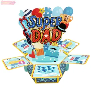 Super Dad Hexagonal 3D Pop Up Card Surprise Explosion Box Fathers Day Gift For Dad From Kids Aesthetic Desk Decor Happy Birthday Present Meaningful Paper Keepsake