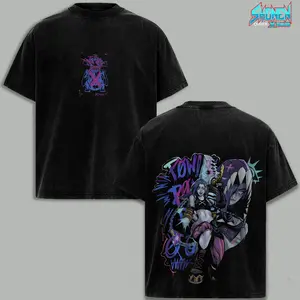 Arcane: League of Legends - Jinx x Powder Washed Graphic Tee, Oversized Gaming Anime Streetwear Shirt, Vintage Y2K Aesthetic Cotton Tee, Gamer Outfit Merch