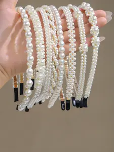 Women's Elegant Pearl Hairband Set, 1/3/5 Pieces, Plain Design, All-Season Accessory, Perfect for Outdoors & Bridal Style, Headband Set