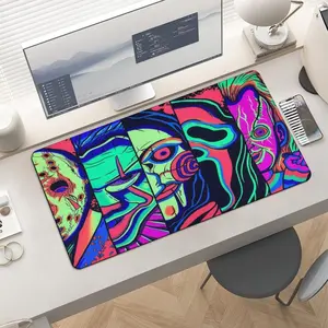 Horror Movie Killers Jason Michael Myers Neon Large Gaming Mouse Pad - Halloween Slasher Extended Waterproof Desk Blotter Mat, Cool Cartoon Keyboard Pad, Gamer Setup Gift