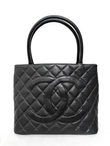 Pre-owned CHANEL Caviar Quilted Medallion Tote Bag in Black with CC Logo & Diamond Quilted Design Authentic Handbag
