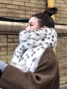 Women's Elegant Leopard Print Faux Fur Scarf, Fluffy Soft Scarf, Soft Winter Neck Warmer, Thick Fashion Multi-Functional Outdoor Accessory, All Seasons