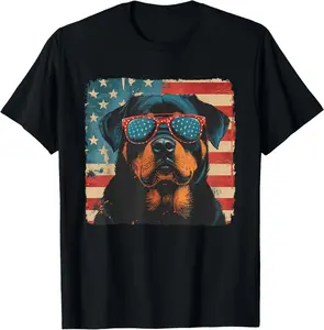 Pure Cotton Tee Rottweiler Patriotic TShirt Independence Day Men Women Kids T-Shirt
