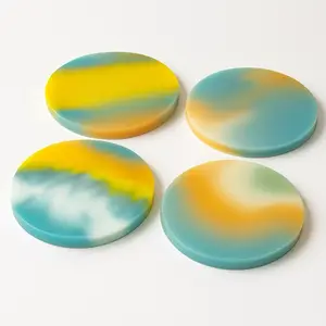 Arizona Set of 4 Coasters with Vibrant Orange and Yellow Hues for Elegant Table Settings Heat Resistant Handmade Marbled Coaster Ideal for Various Occasions