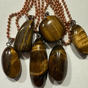 Tiger's Eye Crystal Pendant on Copper Ball Chain - Natural Stone Jewelry for Women and Men