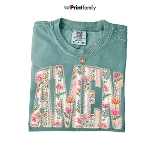 Comfort Color PRINT Amen Floral Pearl T-shirt, Faux Christian Spring Sublimation Shirt, Vintage Faith Shirt Graphic, Patchwork Flower Lettering - Printfamily