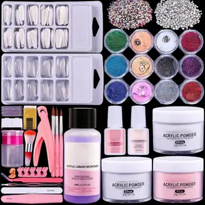 Nail Kit Acrylic Set: Professional Ultra-fine Acrylic Powder Kit with Everything - Starter Set with 600 Nail Tips Glitter Powder Nail Glue & Remover - Nail Art Supplies  DIY Home Salon