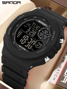 1pcs Sanda Electronic Watch Outdoor Sports Waterproof Night Glow, Sporty Waterproof Watch, Student Alarm Clock, High School Students' Digital Watch