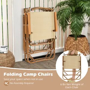 COSTWAY - Folding Camp Chairs Set of 2 Lightweight Beach Chairs-Beige