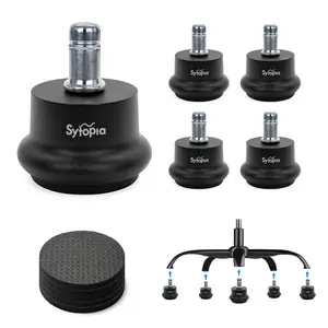 Sytopia Bell Glides Replacement for Office Chair Swivel Caster Wheels Fixed Feet with Adhesive Felt Pads Wheel Stoppers for Carpet Floor Protection 5 Pack Sturdy Stable Seating Heavy Duty