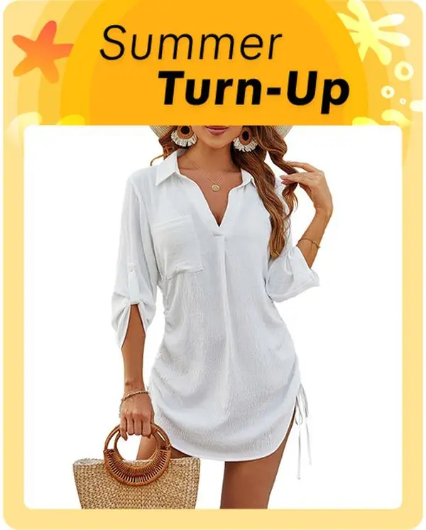 Blooming Jelly Womens Bathing Suit Cover Ups Bikini Swimsuit Coverup Drawstring Beach Dress Shirt #SwimWeek #Summervibes