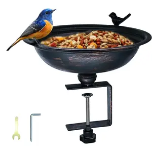 12-Inch Metal Bird Bath and Feeder for Outdoors, Deck Mounted Bird Bath with Detachable Basin, Garden Bird Bath for Balcony, Porch, and Railing, Outdoor Bird Decor, Bronze Color, Easy to Clean