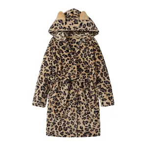 Topgal Teen Robe for Girls Cozy Classic Yellow Leopard Bathrobe Toddler Big Kid Size 4T-18