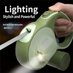 Retractable Dog Leash 5m With Light & Waste Bag Holder, One-Button Brake Lock Dog Leash, Anti-Tangle Automatic Dog Leash With Ergonomic Grip For Small Medium Dogs