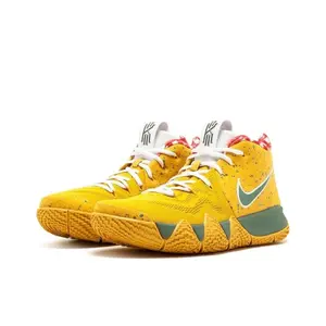 Dotted Nubuck Mid Top Court Sneakers Golden Yellow Main Tone Olive Green Contrast Logo Dual-Color Serrated Traction Outsole Breathable Retro Sports Shoes With Full Original Box