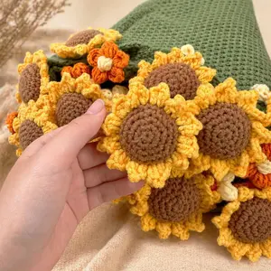 Crochet Flower Bouquet Throw Blanket, Cute Romantic Gift for Her Girlfriend Mom Mother’s Day Valentine Wedding Anniversary Birthday (Green Sunflower, 32 inches)