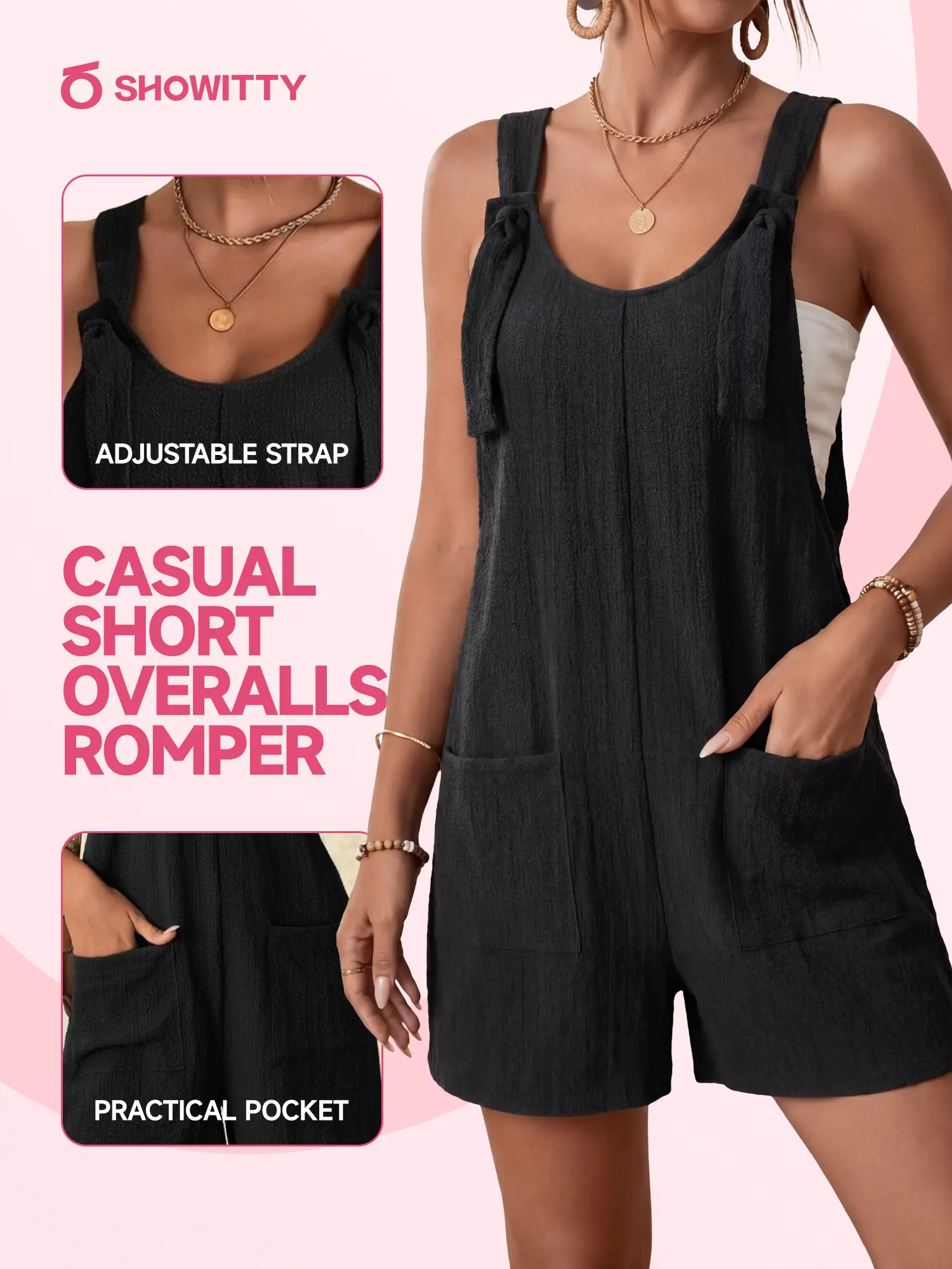 SHOWITTY Womens Casual Sleeveless Romper Adjustable Strap Short Overalls Jumpsuit with Pockets