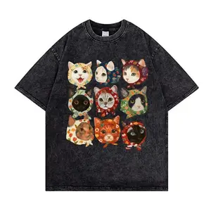 Turban Cat Graphic Washed Tee, Vintage Washed Cotton, Unisex Streetwear