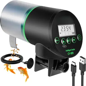Automatic Fish Feeder for Aquarium - Rechargeable Fish  Auto Dispenser Vacation Turtle Feeder with USB Charger ,LCD Screen, Customized Schedule,Black