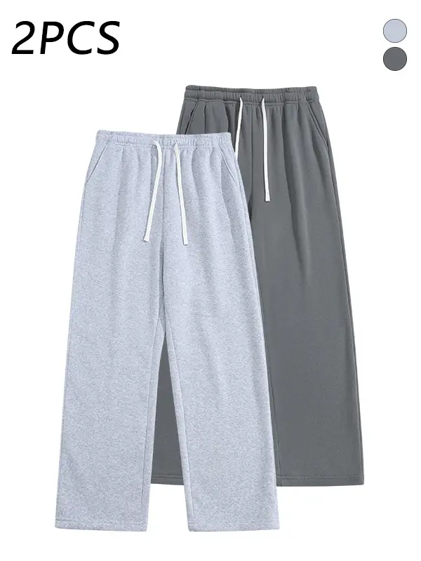 2-pack men’s casual versatile sweatpants with adjustable drawstring elastic waistband, loose straight cut, skin-friendly breathable fabric
