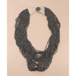 Antique Grey Beads Crochet Statement Necklace