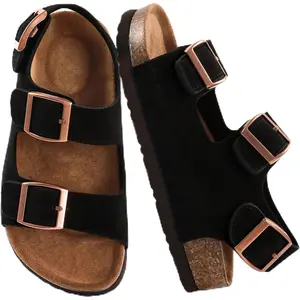 Arch Support Cork Footbed Sandals, Adjustable Open Toe Slides, Summer Shoes for Toddler Boys Girls Indoor & Outdoor