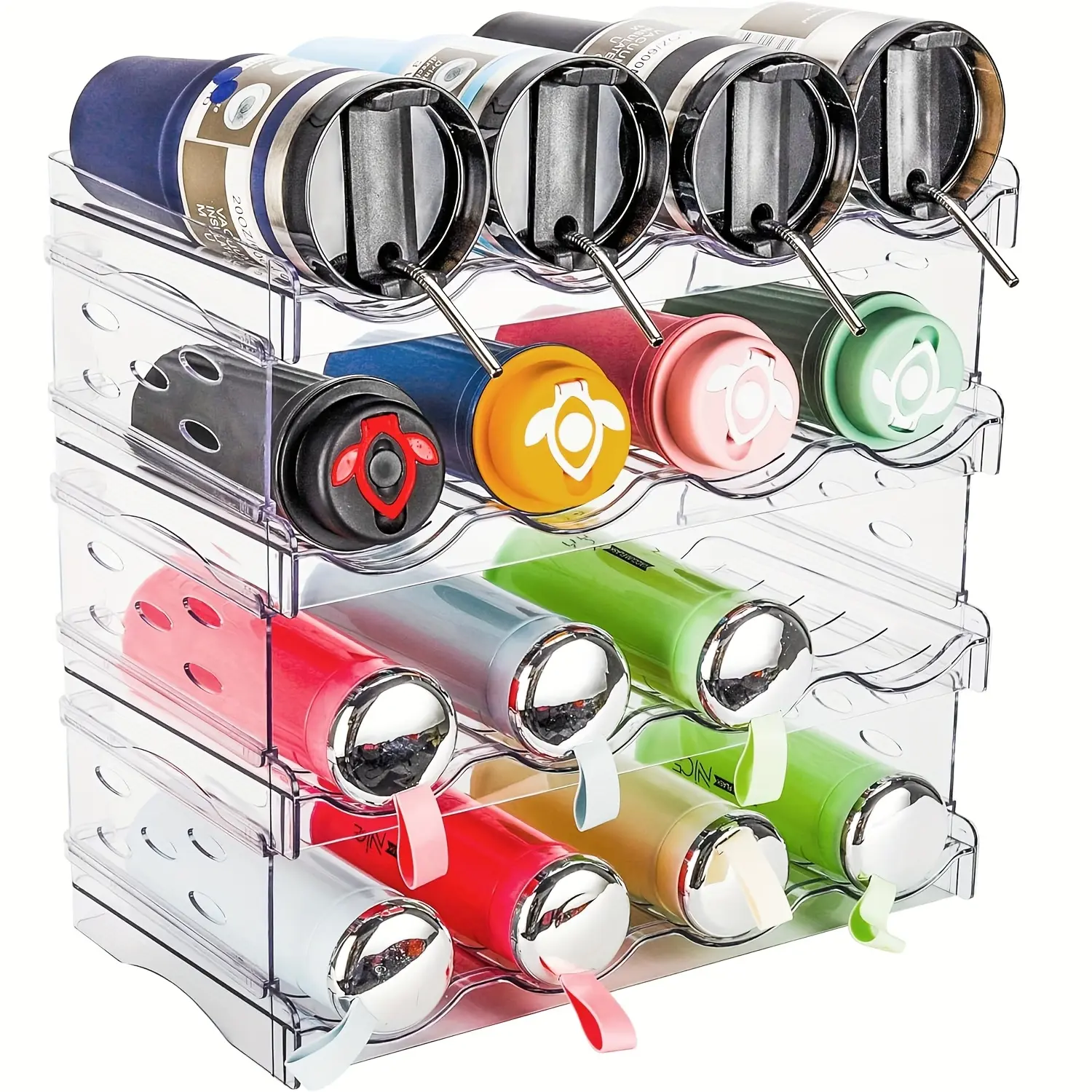 Stackable 4-Tier Water Bottle Organizer, Large Compartments for Kitchen, Cabinet Bottle Holder, Space-Saving Design for Cabinet, Bottle Rack for Kitchen Organization and Storage - Hold 16 Bottles