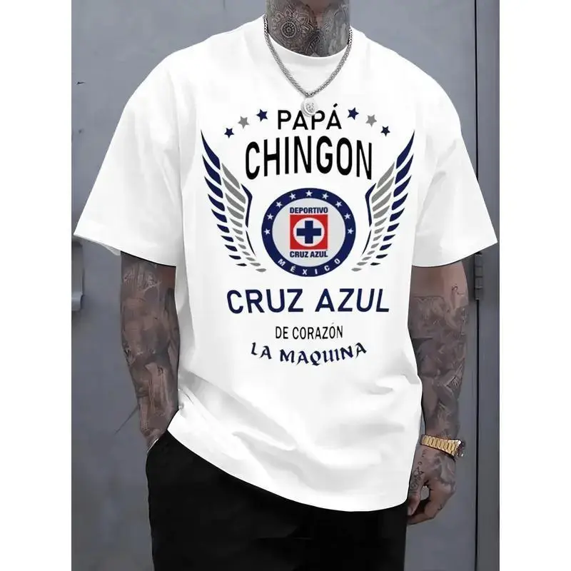 Men's Oversized Premium Cotton Papa Chingon Graphic T-Shirt - Short-Sleeve, Round Neck, Bold Fan Message, Casual Sportswear Streetwear Top, Soccer Dad Gift, Father's Day Menswear Gift