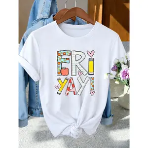 100% cotton women's vintage "FRI YAY!" Patterned T-shirt - Casual everyday top - machine washable, fun printed shirt for spring and summer, soft and comfortable, light and breathable