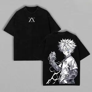 Killua Zoldyck Hunter x Hunter Graphic Tee – Washed Oversized Anime Shirt, Heavy Cotton Unisex Top, Trendy Streetwear Menswear for Casual, Party, Convention, and Anime Fans