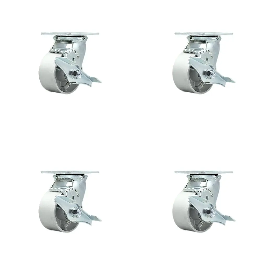 Service Caster SCC-30CS420-SSB-TLB-4 Industrial Ball-Type Casters, Heavy Duty Swivel Mechanism for Drywall Carts, Warehouse Carts, Freight Terminals, 4 in. Diameter Semi Steel Cast Iron Wheels, 4000 lbs Total Capacity, Set of 4, 7.5" h x 12" w x 12" l, Ru