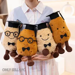 Adorable Graduation Peanut Potato Soft Stuffed Plush Toy, Wearing Glasses Doctor Hat and Bow Tie, Birthday Gift, Graduation Season Present, Huggable Stuffed Animal