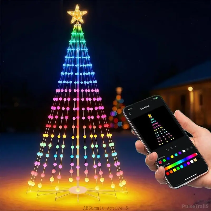 9FT Smart Christmas Cone Tree, Prelit Color Changing Outdoor Christmas Tree Light with Remote Music Timer for Yard DecorationsPulseTrail5ABSummit Active