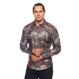 Mens Luxury Brand Printed Silk Like Shirts-HLS2002L-522