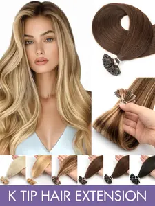 50Pcs 12-22inch K Tip Hair Extensions Human Hair, Real Hair Extensions, Silky Invisible Beginner-Friendly Easy Wear No Glue Hassle, Ready-to-Wear, Portable Lightweight Design, Add Flair & Fullness, Perfect Hair Accessorie